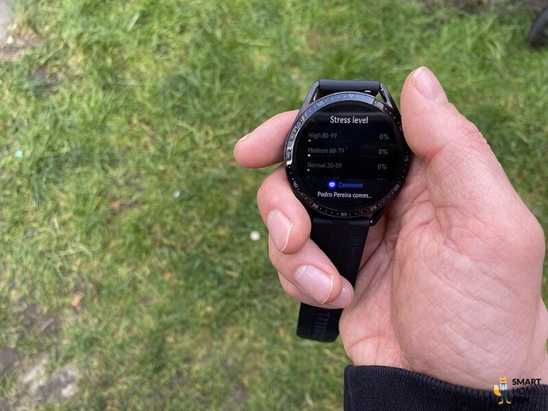 Man sieht das gemessene Stresslevel auf der Huawei Watch GT 3.